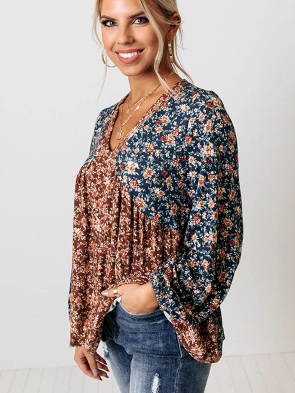 Impressions balloon sleeve boho top